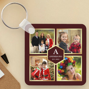 Burgundy en Gold 4 Afbeeldingen Familie Foto Colla Sleutelhanger