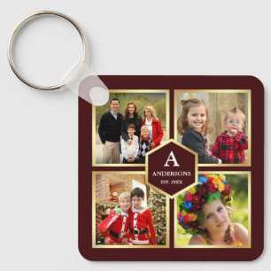 Burgundy en Gold 4 Afbeeldingen Familie Foto Colla Sleutelhanger