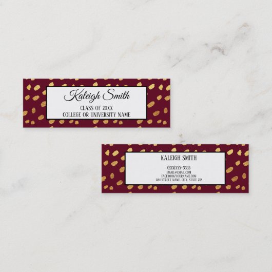 Burgundy en Gold Afstuderen Invoegen naam Kaart Contactkaartje (Voorkant / Achterkant)