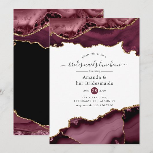 Burgundy en Gold Agate Bridesmaids Luncheon Kaart (Voorkant / Achterkant)