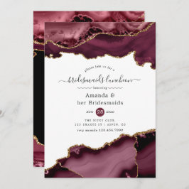 Burgundy en Gold Agate Bridesmaids Luncheon Kaart