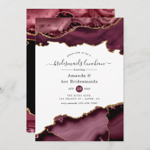 Burgundy en Gold Agate Bridesmaids Luncheon Kaart