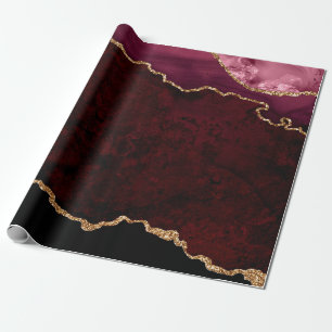 Burgundy en Gold Agate Cadeaupapier