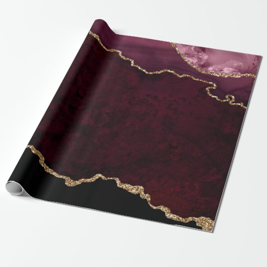 Burgundy en Gold Agate Cadeaupapier (Uitgerold)