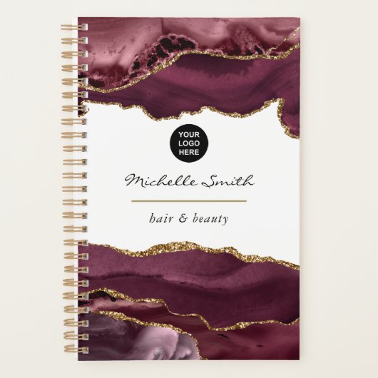 Burgundy en Gold Agate Precious Stone Business Planner (Voorkant)