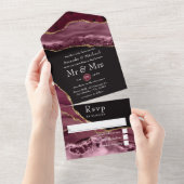 Burgundy en Gold Agate Stone Wedding All In One Uitnodiging (Afscheurbaar)
