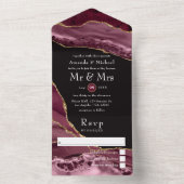 Burgundy en Gold Agate Stone Wedding All In One Uitnodiging (Binnen)