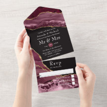 Burgundy en Gold Agate Stone Wedding