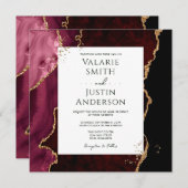 Burgundy en Gold Agate Stone Wedding Kaart (Voorkant / Achterkant)