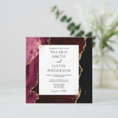 Burgundy en Gold Agate Stone Wedding Kaart (Staand voorkant)