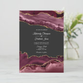 Burgundy en Gold Agate Stone Wedding Kaart (Staand voorkant)