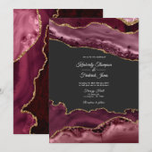 Burgundy en Gold Agate Stone Wedding Kaart (Voorkant / Achterkant)