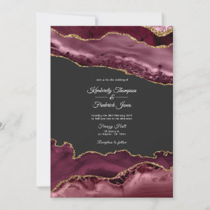Burgundy en Gold Agate Stone Wedding Kaart