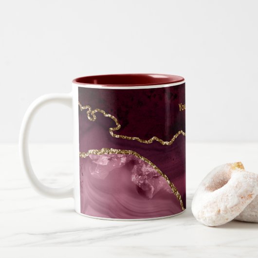 Burgundy en Gold Agate Tweekleurige Koffiemok (Met donut)