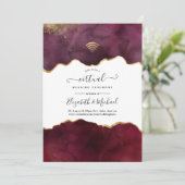 Burgundy en Gold Agate Virtual Wedding Kaart (Staand voorkant)