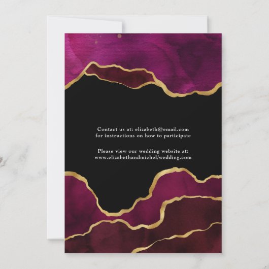 Burgundy en Gold Agate Virtual Wedding Kaart (Achterkant)
