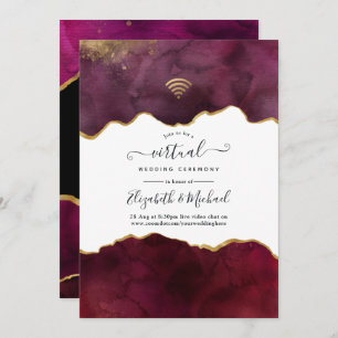 Burgundy en Gold Agate Virtual Wedding Kaart