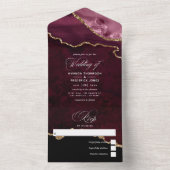 Burgundy en Gold Agate Wedding All In One Uitnodiging (Binnen)
