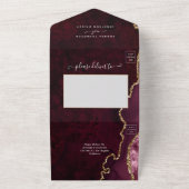 Burgundy en Gold Agate Wedding All In One Uitnodiging (Buitenkant)