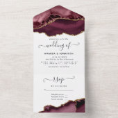 Burgundy en Gold Agate Wedding All In One Uitnodiging (Binnen)