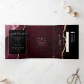 Burgundy en Gold Agate Wedding Drieluik Uitnodiging (Binnen)