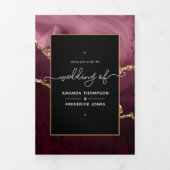 Burgundy en Gold Agate Wedding Drieluik Uitnodiging (Cover)