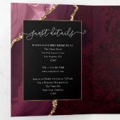 Burgundy en Gold Agate Wedding Drieluik Uitnodiging (Binnenzijde eerst)