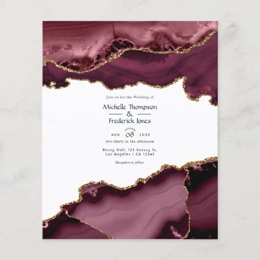 Burgundy en Gold Agate Wedding Invitation Flyer (Voorkant)