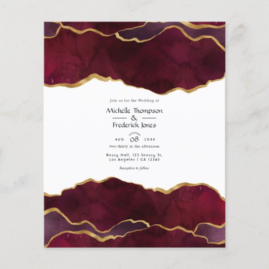 Burgundy en Gold Agate Wedding Invitation Flyer (Voorkant)