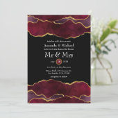 Burgundy en Gold Agate Wedding Kaart (Staand voorkant)