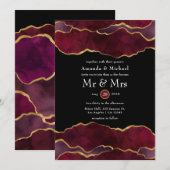 Burgundy en Gold Agate Wedding Kaart (Voorkant / Achterkant)