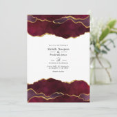Burgundy en Gold Agate Wedding Kaart (Staand voorkant)
