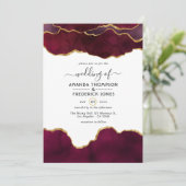 Burgundy en Gold Agate Wedding Kaart (Staand voorkant)
