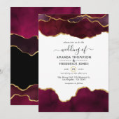 Burgundy en Gold Agate Wedding Kaart (Voorkant / Achterkant)