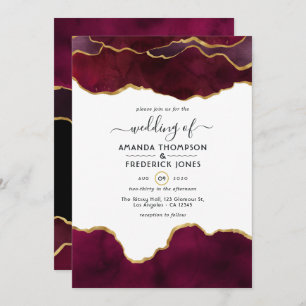 Burgundy en Gold Agate Wedding Kaart