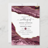 Burgundy en Gold Agate Wedding Kaart (Voorkant)
