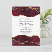 Burgundy en Gold Agate Wedding Kaart (Staand voorkant)