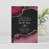 Burgundy en Gold Agate Wedding Kaart (Staand voorkant)