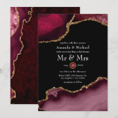 Burgundy en Gold Agate Wedding Kaart (Voorkant / Achterkant)