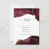 Burgundy en Gold Agate Wedding RSVP Kaartje (Voorkant)