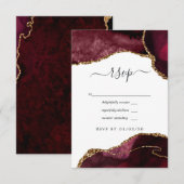 Burgundy en Gold Agate Wedding RSVP Kaartje (Voorkant / Achterkant)