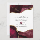 Burgundy en Gold Agate Wedding Save The Date (Voorkant)