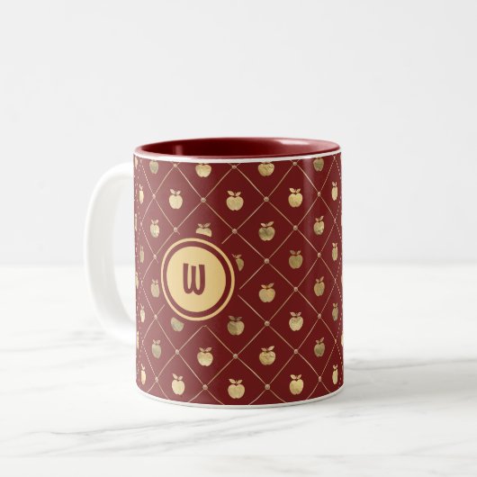 Burgundy en Gold Apple Pattern Tweekleurige Koffiemok (Voorkant links)