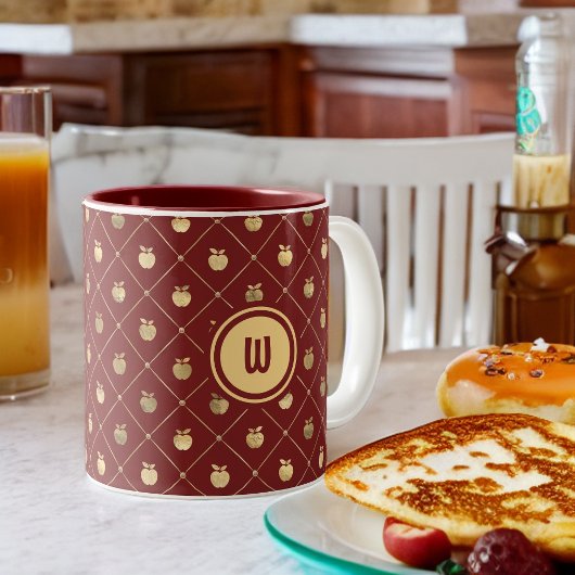 Burgundy en Gold Apple Pattern Tweekleurige Koffiemok