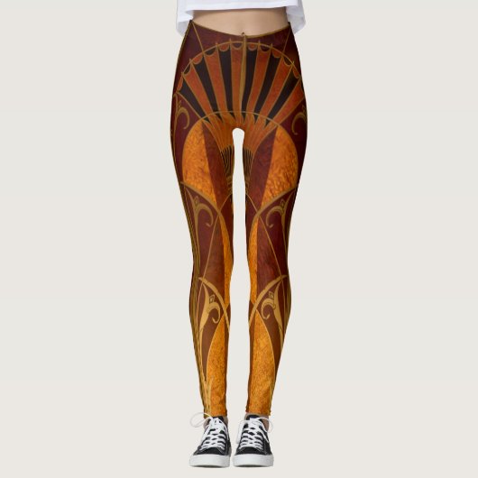 Burgundy en Gold Art Deco Leggings (Voorkant)