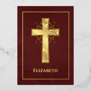 Burgundy en Gold Baptism of Christening Filigree Folie Uitnodiging