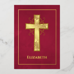 Burgundy en Gold Baptism of Christening Filigree Folie Uitnodiging