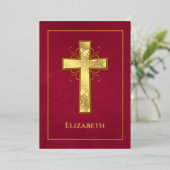 Burgundy en Gold Baptism of Christening Filigree Folie Uitnodiging (Staand Voorkant)