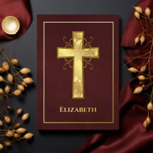 Burgundy en Gold Baptism of Christening Filigree