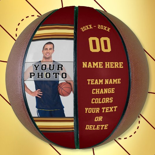 Burgundy en Gold Basketball Koop je foto, tekst Basketbal